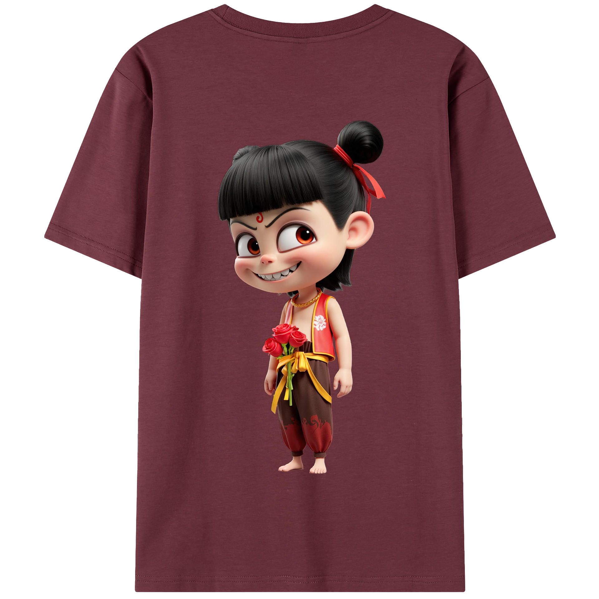 （画像用） Ne Zha 2 ナタ 魔童の大暴れ 綿100％半袖Tシャツ（背面プリント）